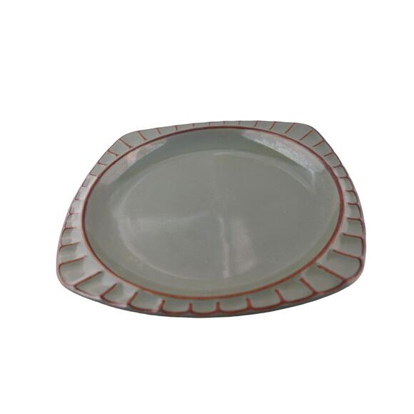 Sango Society Avocado 12" Square Chop Plate set of 3 Green, Ribbed, Multisided - Picture 1 of 2